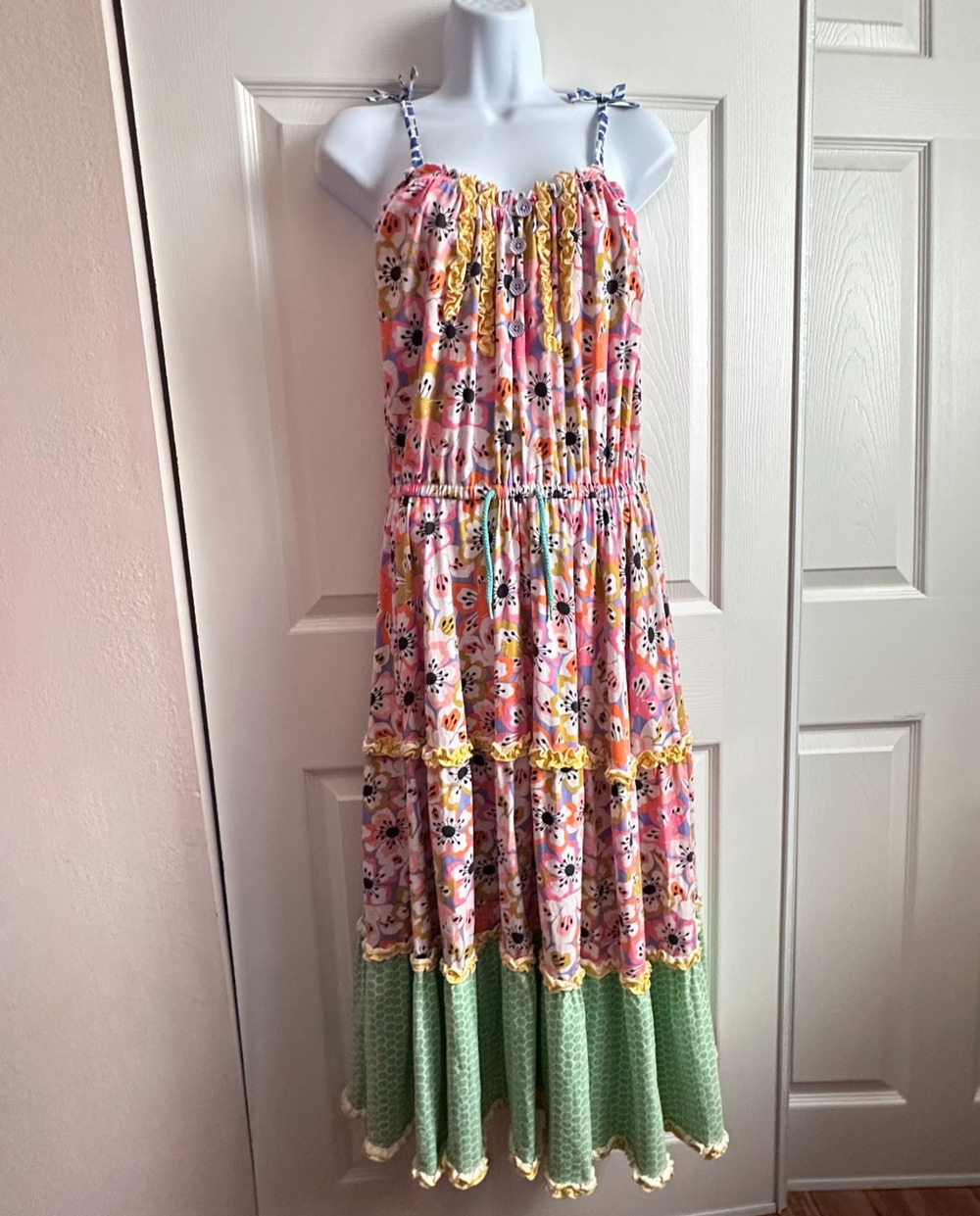 Matilda Jane Tell Me More Maxi Dress Mixed Print Floral Tiered Ruffle Girls 14